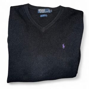 Vintage Polo-ralph-Lauren Men's Black V Neck sweater XL Lambs Wool